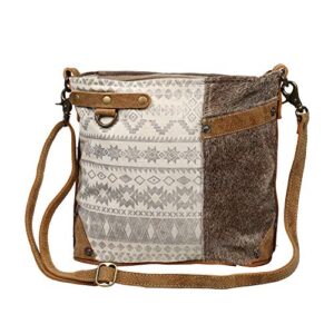 myra bag floral side upcycled canvas & cowhide leather shoulder bag s-1217