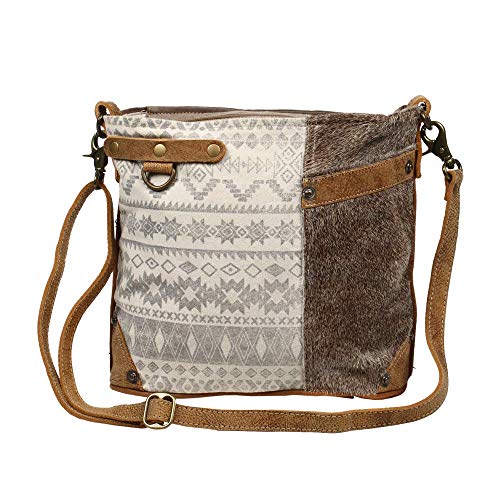 Myra Bag Floral Side Upcycled Canvas & Cowhide Leather Shoulder Bag S-1217