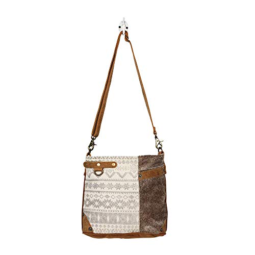 Myra Bag Floral Side Upcycled Canvas & Cowhide Leather Shoulder Bag S-1217