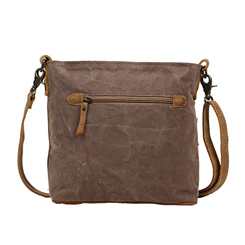 Myra Bag Floral Side Upcycled Canvas & Cowhide Leather Shoulder Bag S-1217