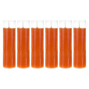 mega candles 6 pcs unscented orange 7 day devotional prayer glass container candle, premium wax candles 2 inch x 8 inch, great for sanctuary, vigils, prayers, blessing, religious & much more