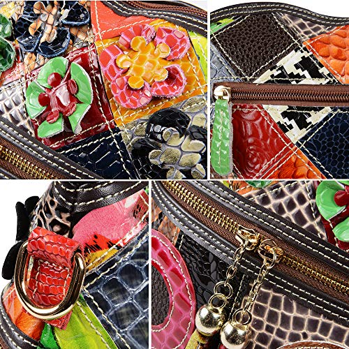 Segater® Women’s Multicolor Floral Crossbody Bag, Vintage Cowhide Leather Handbag Snake Pattern Design Shoulder Bag Ladies Travel Handbag Colorful Purse