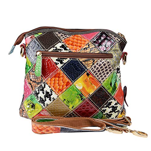 Segater® Women’s Multicolor Floral Crossbody Bag, Vintage Cowhide Leather Handbag Snake Pattern Design Shoulder Bag Ladies Travel Handbag Colorful Purse