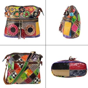 Segater® Women’s Multicolor Floral Crossbody Bag, Vintage Cowhide Leather Handbag Snake Pattern Design Shoulder Bag Ladies Travel Handbag Colorful Purse