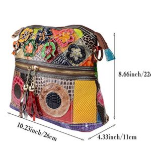 Segater® Women’s Multicolor Floral Crossbody Bag, Vintage Cowhide Leather Handbag Snake Pattern Design Shoulder Bag Ladies Travel Handbag Colorful Purse