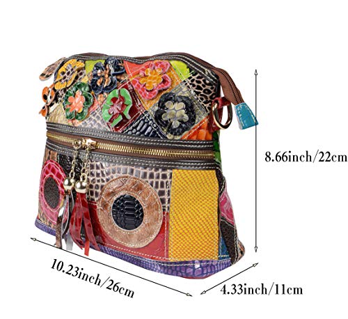 Segater® Women’s Multicolor Floral Crossbody Bag, Vintage Cowhide Leather Handbag Snake Pattern Design Shoulder Bag Ladies Travel Handbag Colorful Purse