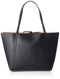 a|x armani exchange womens reversible pebbled tie eco leather tote bag, black/gold-black/gold, one size us