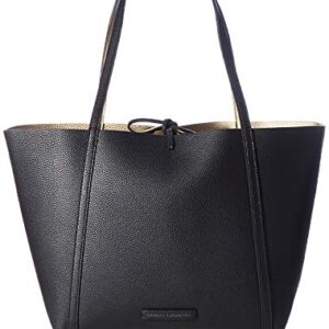 A|X ARMANI EXCHANGE womens Reversible Pebbled Tie Eco Leather Tote Bag, Black/Gold-black/Gold, One Size US