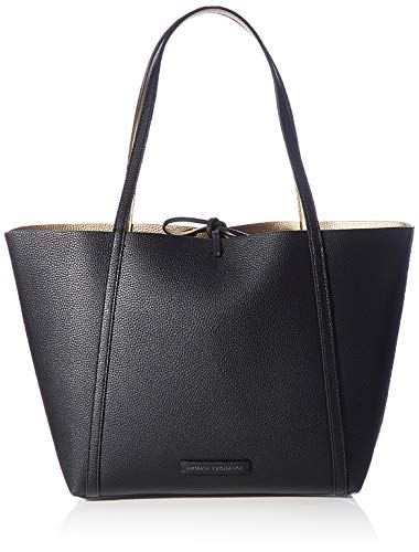 A|X ARMANI EXCHANGE womens Reversible Pebbled Tie Eco Leather Tote Bag, Black/Gold-black/Gold, One Size US