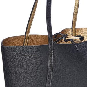 A|X ARMANI EXCHANGE womens Reversible Pebbled Tie Eco Leather Tote Bag, Black/Gold-black/Gold, One Size US