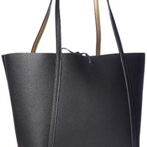 A|X ARMANI EXCHANGE womens Reversible Pebbled Tie Eco Leather Tote Bag, Black/Gold-black/Gold, One Size US