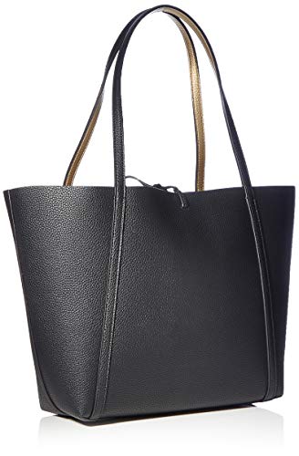 A|X ARMANI EXCHANGE womens Reversible Pebbled Tie Eco Leather Tote Bag, Black/Gold-black/Gold, One Size US