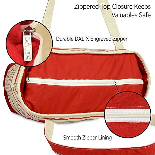 DALIX Medium Stripe Tote Deluxe Shoulder Bag Cotton Canvas in Red