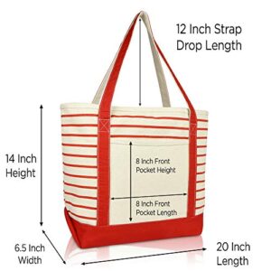 DALIX Medium Stripe Tote Deluxe Shoulder Bag Cotton Canvas in Red