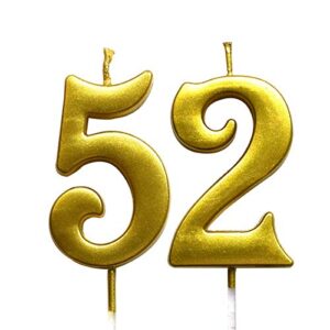 magjuche gold 52nd birthday numeral candle, number 52 cake topper candles party decoration for women or men