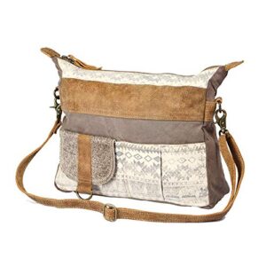 myra bag tribe strip upcycled canvas & cowhide leather bag s-1210