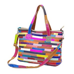 segater® women’s big multicolor tote handbag genuine leather color matching design hobo crossbody shoulder bag purses
