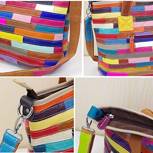 Segater® Women's Big Multicolor Tote Handbag Genuine Leather Color matching Design Hobo Crossbody Shoulder Bag Purses