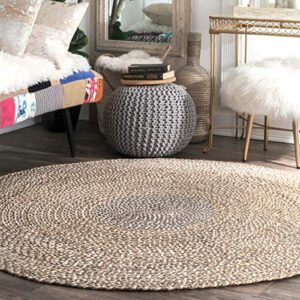 nuloom draya casual braided jute area rug, 8′ round, grey