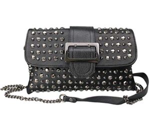 rullar women ladies punk rivet purse satchel pu leather shoulder crossbody top-handle bag tote handbag black