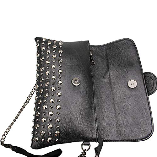 Rullar Women Ladies Punk Rivet Purse Satchel PU Leather Shoulder Crossbody Top-handle Bag Tote Handbag Black