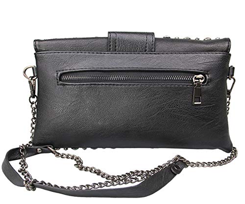 Rullar Women Ladies Punk Rivet Purse Satchel PU Leather Shoulder Crossbody Top-handle Bag Tote Handbag Black