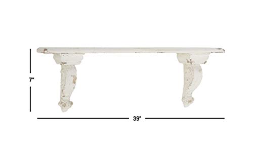 Deco 79 Rustic Fiberglass and Wood Floating Shelf, 7" x 39" x 13", White