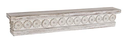 Deco 79 Wood Floral Intricate Carved 1 Shelf Wall Shelf, 36" x 5" x 6", White