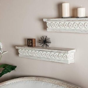 Deco 79 Wood Floral Intricate Carved 1 Shelf Wall Shelf, 36" x 5" x 6", White