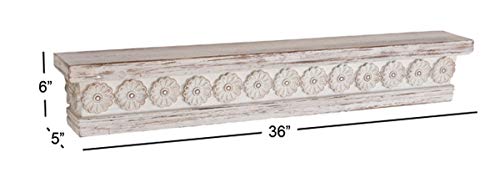 Deco 79 Wood Floral Intricate Carved 1 Shelf Wall Shelf, 36" x 5" x 6", White