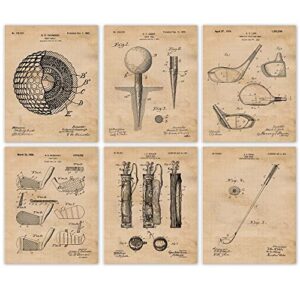 vintage golfing patent prints, 6 (8×10) unframed photos, wall art decor gifts under 25 for home office garage shop man cave college student teacher coach masters golf sports championship fan