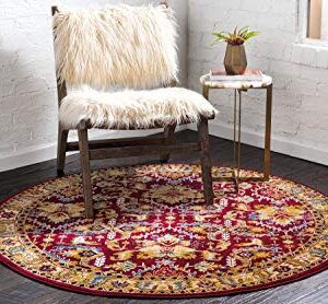 Unique Loom District Collection Farmhouse, Rustic, Border, Geometric Area Rug, 5' 0" x 5' 0", Red/Beige
