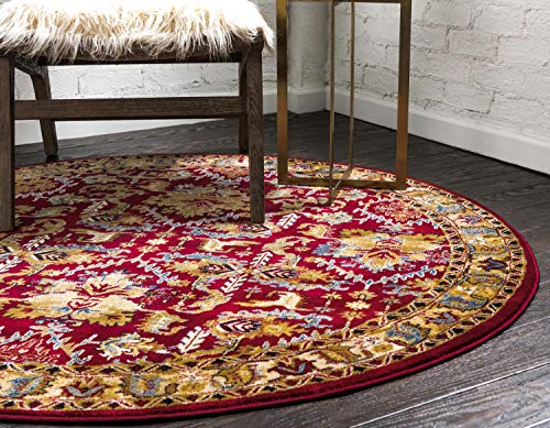 Unique Loom District Collection Farmhouse, Rustic, Border, Geometric Area Rug, 5' 0" x 5' 0", Red/Beige
