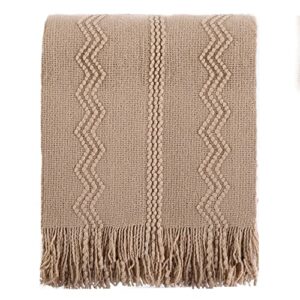 battilo home tan throw blanket for bed, boho decorative tan blanket for couch, taupe throw blanket for home decor, 50″x60″