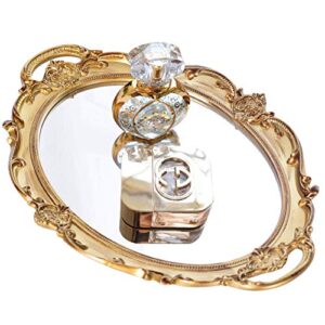 Mukily Mirrored Tray,Decorative Mirror for Perfume Organizer Jewelry Dresser Organizer Tray & Display,Vanity Tray,Serving Tray,9.8'' x 14''(Gold)