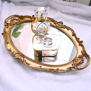 Mukily Mirrored Tray,Decorative Mirror for Perfume Organizer Jewelry Dresser Organizer Tray & Display,Vanity Tray,Serving Tray,9.8'' x 14''(Gold)