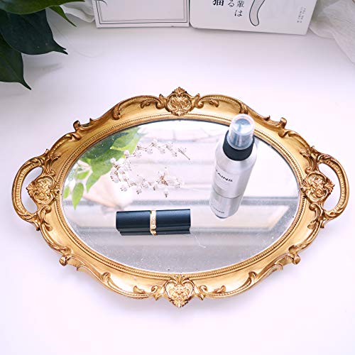 Mukily Mirrored Tray,Decorative Mirror for Perfume Organizer Jewelry Dresser Organizer Tray & Display,Vanity Tray,Serving Tray,9.8'' x 14''(Gold)