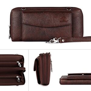 The Clownfish Vegan Leather Wallets for Women Ladies Purse Handbag Clutch Bag-Dark Brown