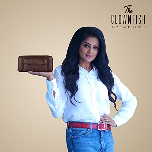 The Clownfish Vegan Leather Wallets for Women Ladies Purse Handbag Clutch Bag-Dark Brown