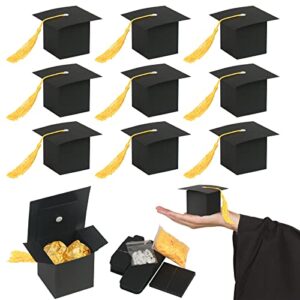 katoom 30pcs graduation sweet boxes,6cm*6cm doctoral cap shaped gift box black graduation celebration treat sweet biscuit chocolate sweet box with yellow tassel for graduation ceremony party