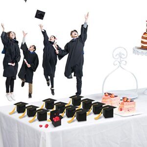 KATOOM 30pcs Graduation Sweet Boxes,6CM*6CM Doctoral Cap Shaped Gift Box Black Graduation Celebration Treat Sweet Biscuit Chocolate Sweet Box with Yellow Tassel for Graduation Ceremony Party