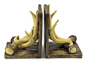 bellaa decorative bookends antler rustic unique book ends home office books shelves stoppers holder nonskid deer cabin decor mountain lodge 8 inch