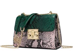 laorentou shoulder bags womens snake skin handbag purses, ladies cow leather chain purse & crossbody handbags for women with chain strap (green)