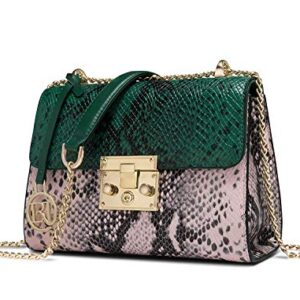 LAORENTOU Shoulder Bags Womens Snake Skin Handbag Purses, Ladies Cow Leather Chain Purse & Crossbody Handbags for Women with Chain Strap (Green)