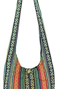 PumPumpz Hippie Boho Crossbody Bohemian Gypsy Sling Shoulder Bag Handwoven Ikat Medium Size. (Medium Random Green)