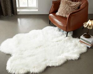 leevan faux fur sheepskin shaggy rug silky super soft area rug plush fluffy chair cover seat floor mat carpet luxurious comfort accent home decor for living room kid’s room (4ft x 6 ft, white)