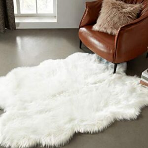 LEEVAN Faux Fur Sheepskin Shaggy Rug Silky Super Soft Area Rug Plush Fluffy Chair Cover Seat Floor Mat Carpet Luxurious Comfort Accent Home Decor for Living Room Kid’s Room (4ft x 6 ft, White)