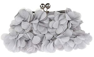 santimon women clutch kiss lock purse handbags satin flower evening bags with removable strap grey