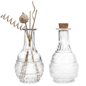 mygift antique embossed apothecary glass bottle – mini decorative reed diffuser bottles with cork lid, set of 2
