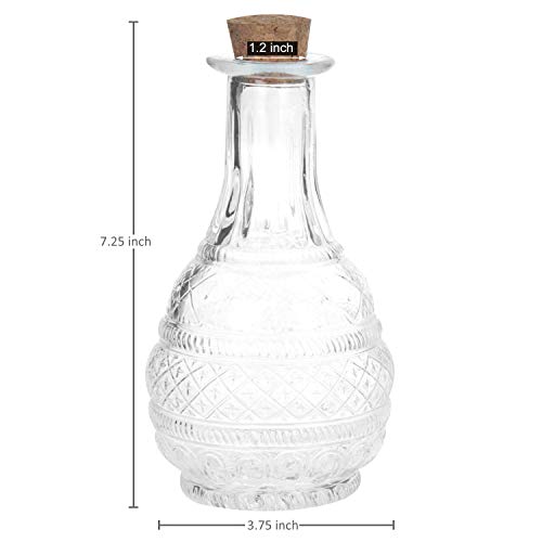 MyGift Antique Embossed Apothecary Glass Bottle - Mini Decorative Reed Diffuser Bottles with Cork Lid, Set of 2